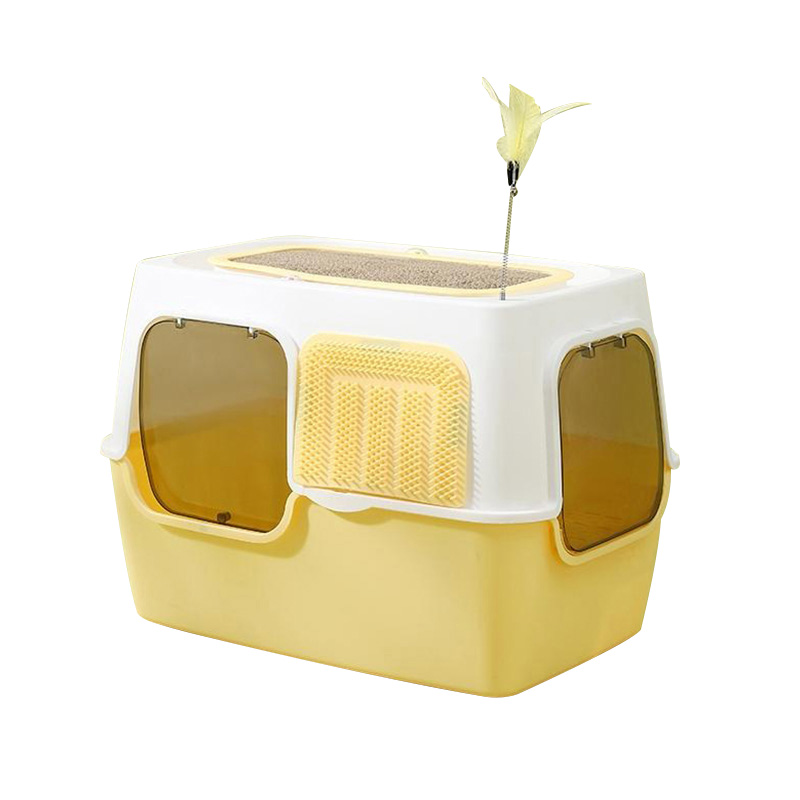 Cat Scratching Post And Cat Teaser Wand 2-in-1 Fully Enclosed Cat Litter Box